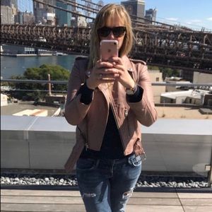 All Saints leather jacket in blush nude